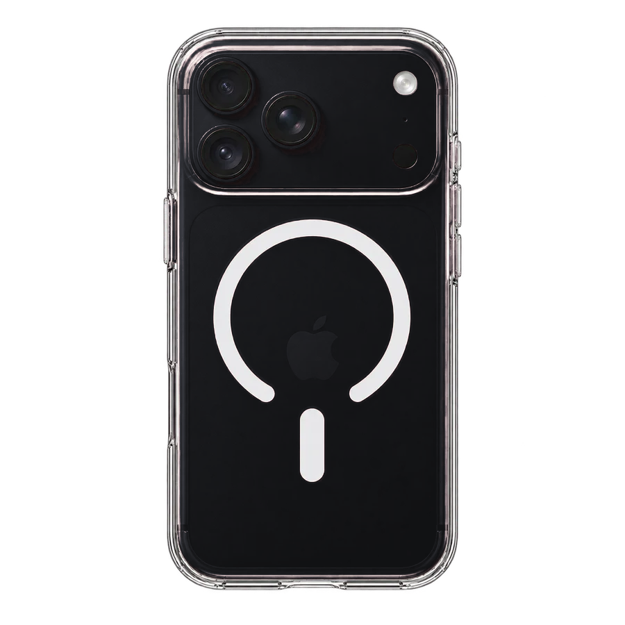 Ilustrativní náhled průhledného MagSafe krytu na iPhonu v barvě Black