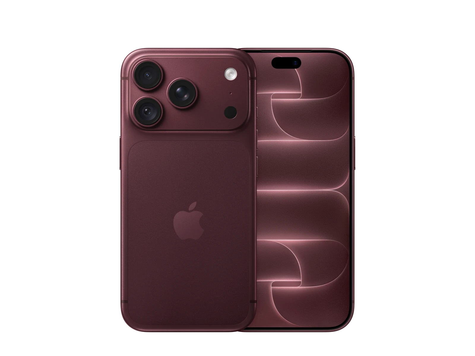 iPhone 18 Pro v barvě Burgundy – čelní a zadní pohled
