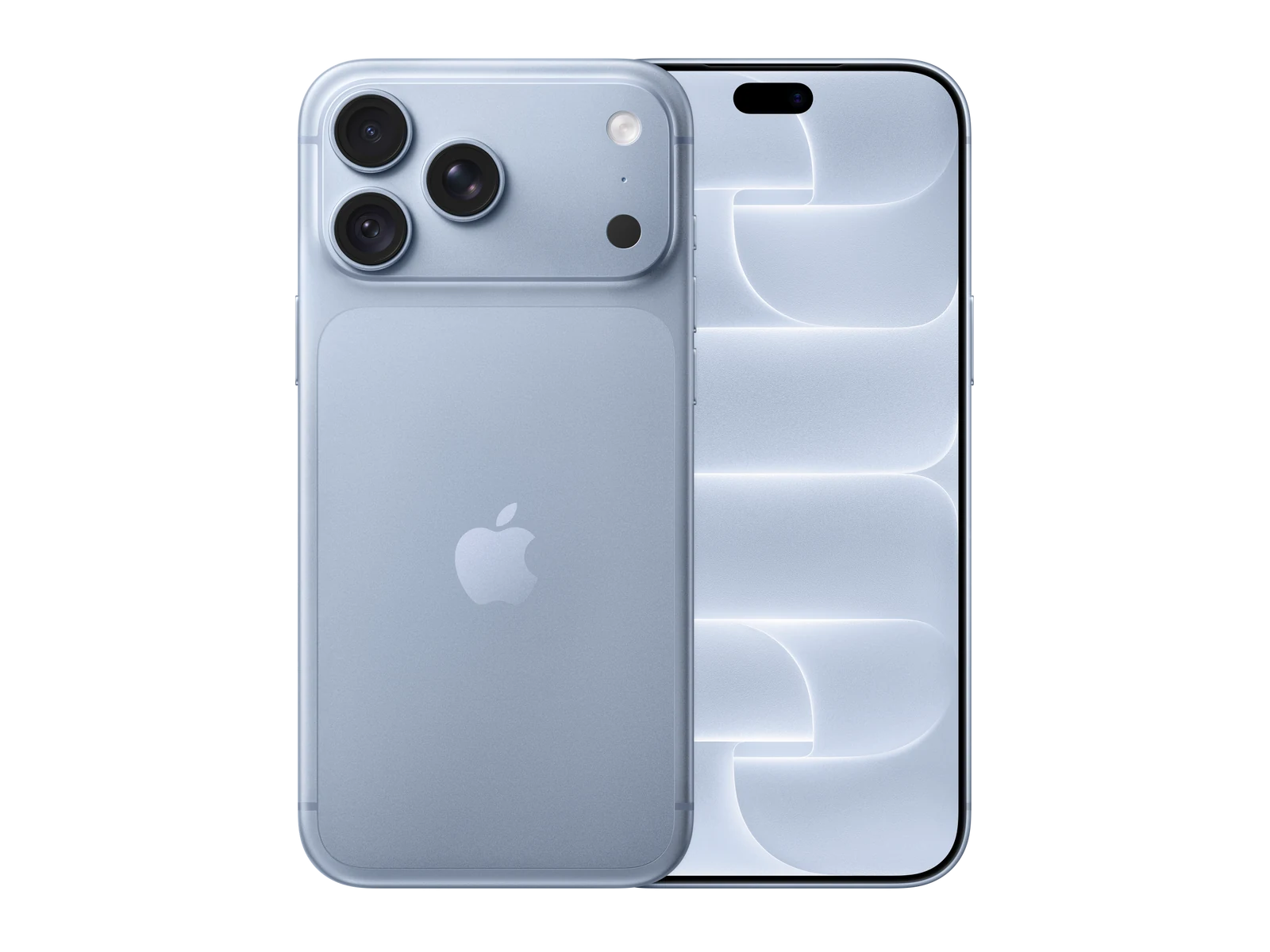 iPhone 18 Pro Max v barvě Glacier, celý telefon zepředu a zezadu